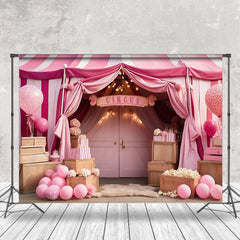 Aperturee - Pink Circus Tent Balloons Box Birthday Backdrop