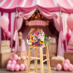 Aperturee - Pink Circus Tent Balloons Box Birthday Backdrop