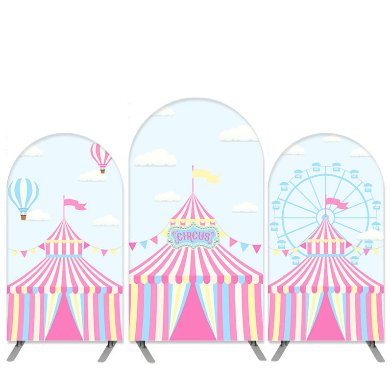 Aperturee Pink Circus Theme Blue Sky Arch Backdrop Kit for Birthday