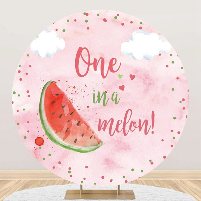 Aperturee - Pink Cloud One In A Melon Round Birthday Backdrop