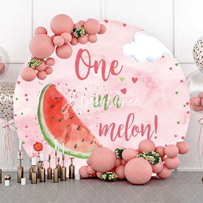 Aperturee - Pink Cloud One In A Melon Round Birthday Backdrop