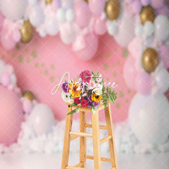 Aperturee - Pink Clouds Stars Girl Birthday Cake Smash Backdrop