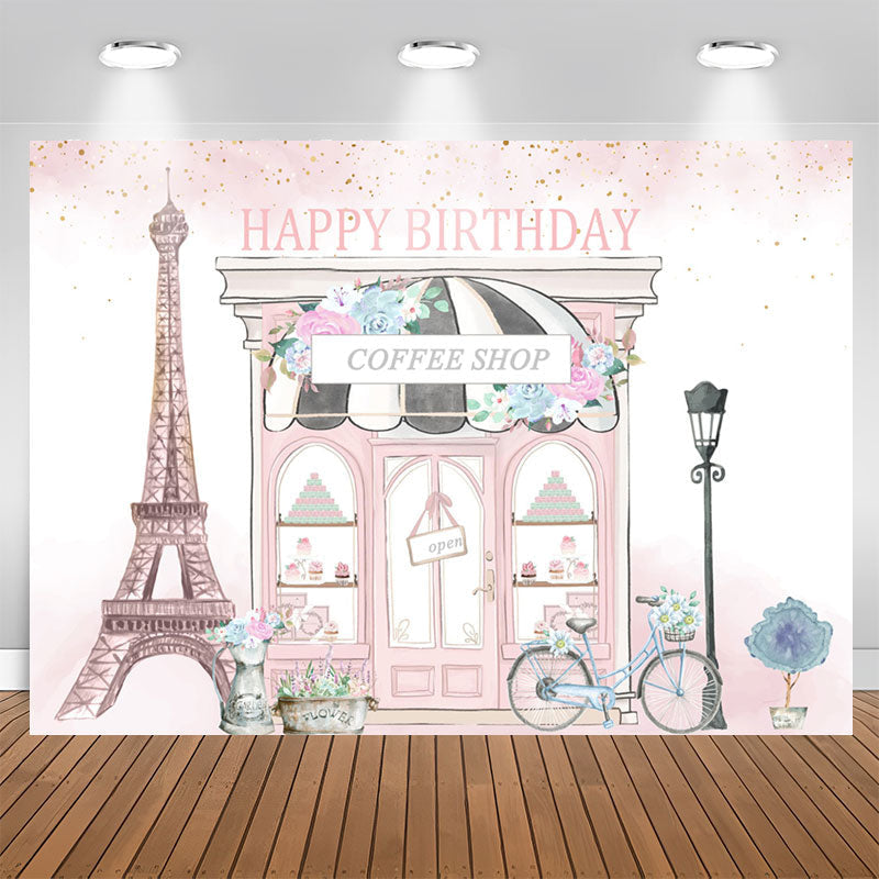 Aperturee - Pink Coffee Shop Paris Street Birthday Backdrop