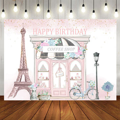 Aperturee - Pink Coffee Shop Paris Street Birthday Backdrop