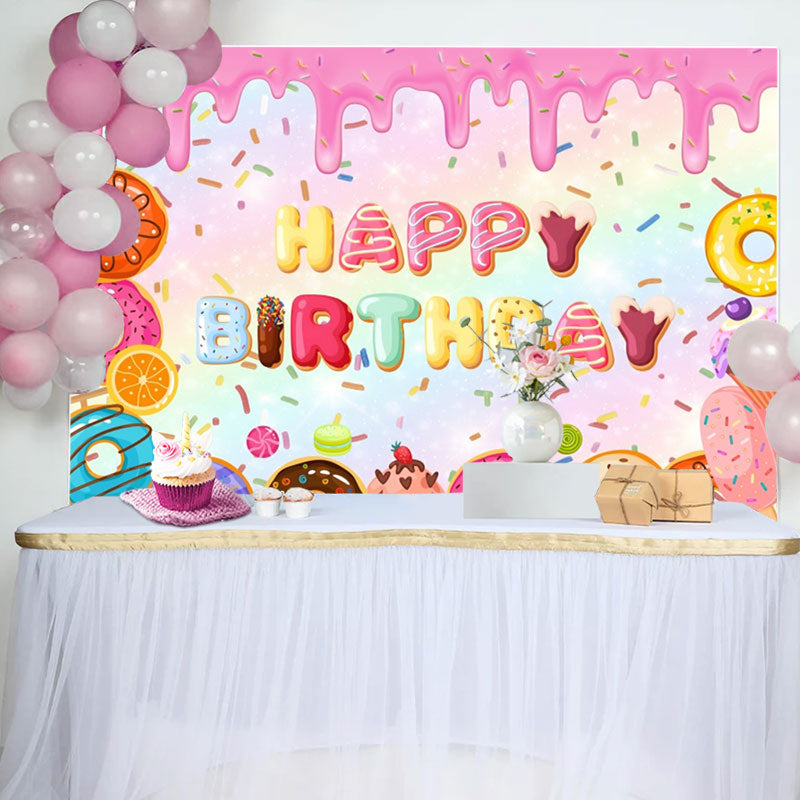 Aperturee - Pink Creamy Colorful Donut Cupcake Birthday Backdrop