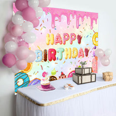 Aperturee - Pink Creamy Colorful Donut Cupcake Birthday Backdrop