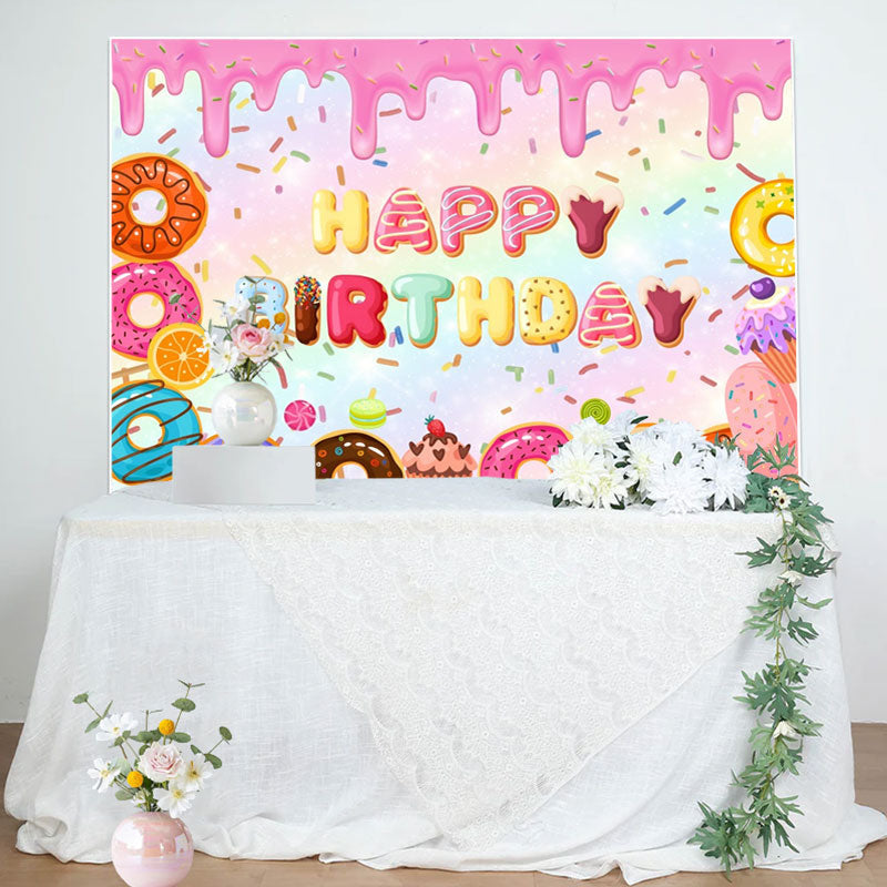 Aperturee - Pink Creamy Colorful Donut Cupcake Birthday Backdrop