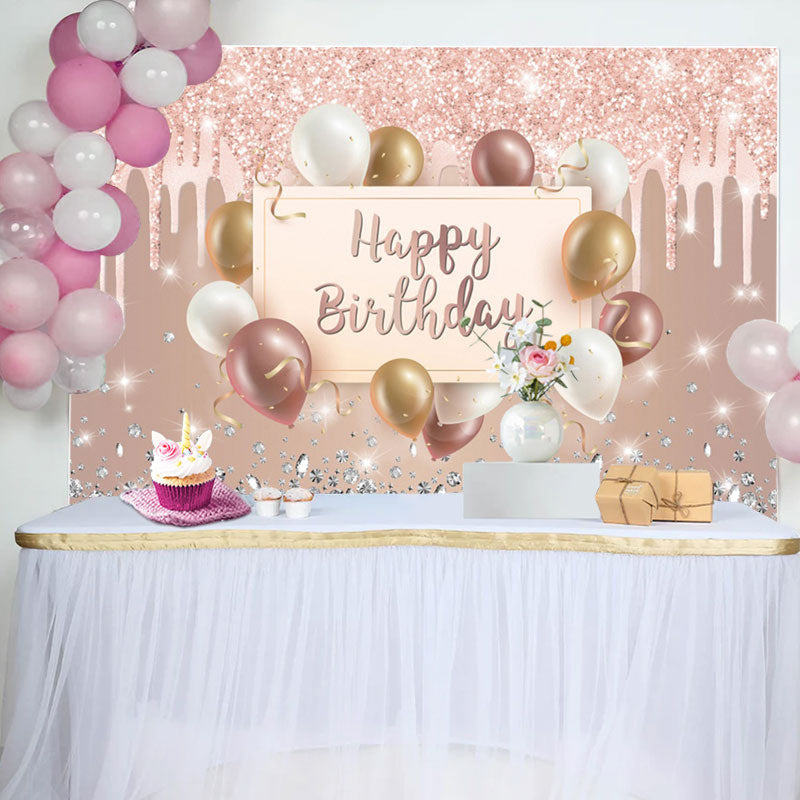 Aperturee - Pink Creamy Glitter Balloon Ribbon Birthday Backdrop