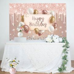 Aperturee - Pink Creamy Glitter Balloon Ribbon Birthday Backdrop