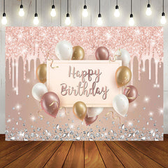 Aperturee - Pink Creamy Glitter Balloon Ribbon Birthday Backdrop