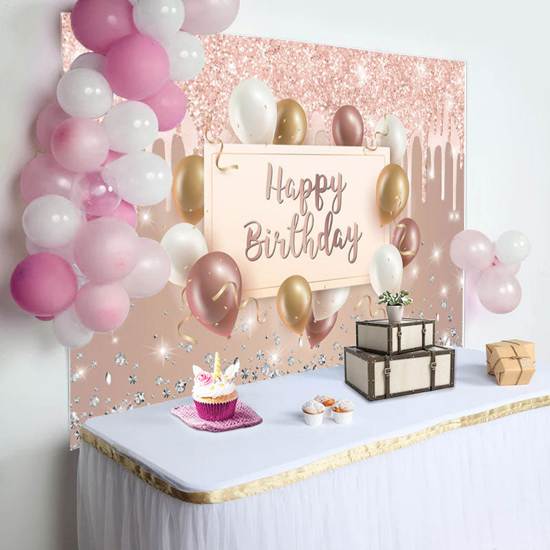 Aperturee - Pink Creamy Glitter Balloon Ribbon Birthday Backdrop