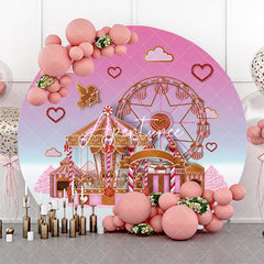 Aperturee - Pink Cupid Carousel Round Circus Birthday Backdrop