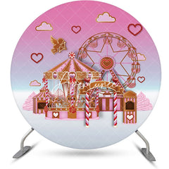 Aperturee - Pink Cupid Carousel Round Circus Birthday Backdrop