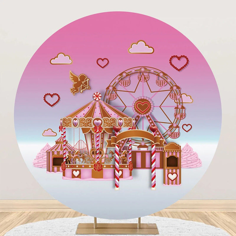 Aperturee - Pink Cupid Carousel Round Circus Birthday Backdrop