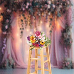 Aperturee - Pink Curtain Dim Light Floral Photography Backdrop