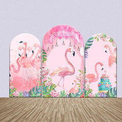 Aperturee - Pink Curtain Floral Cake Flamingo Arch Backdrop Kit