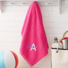 Aperturee - Pink Custom Embroidered Name Initial Beach Towel