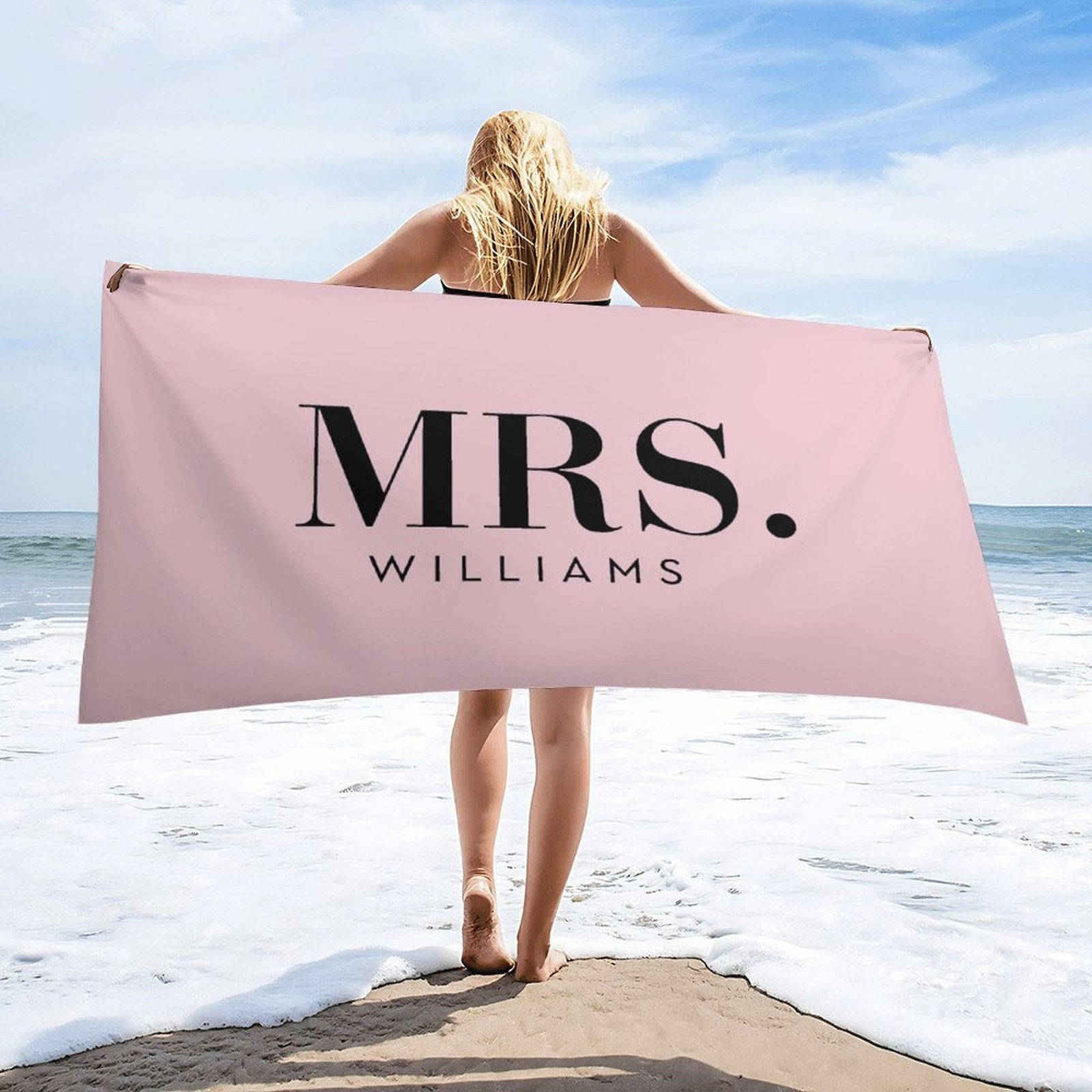 Aperturee - Pink Custom Name Honeymoon Couple Beach Towel for Gifts