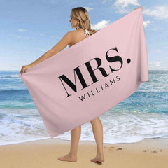 Aperturee - Pink Custom Name Honeymoon Couple Beach Towel for Gifts