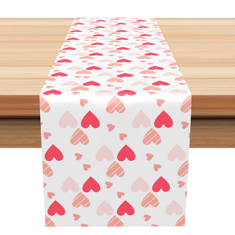 Aperturee - Pink Cute Hearts Repeat Valentines Day Table Runner