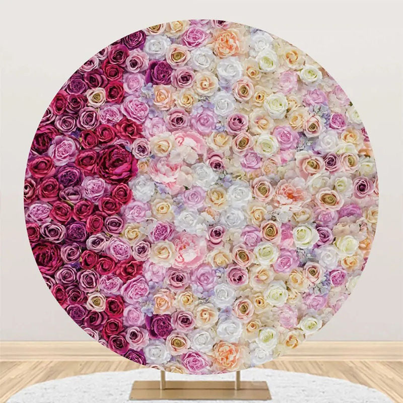 Aperturee - Pink Dark Purple Floral Wall Round Wedding Backdrop