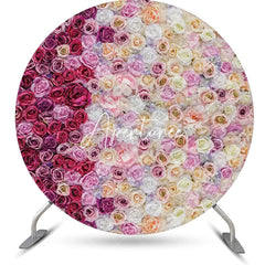 Aperturee - Pink Dark Purple Floral Wall Round Wedding Backdrop