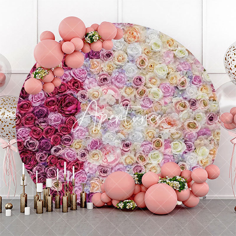 Aperturee - Pink Dark Purple Floral Wall Round Wedding Backdrop