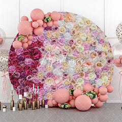 Aperturee - Pink Dark Purple Floral Wall Round Wedding Backdrop