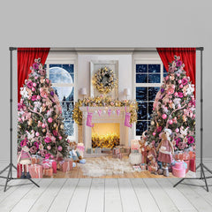 Aperturee - Pink Decorations Xmas Tree Gift Christmas Backdrop