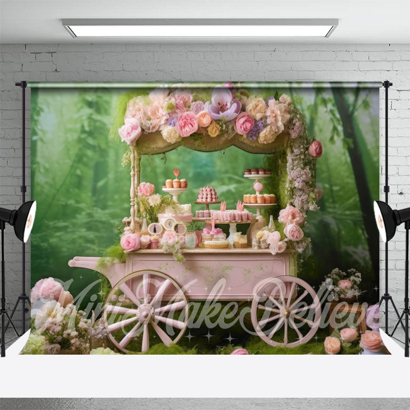 Aperturee - Pink Dessert Flower Cart Spring Photography Backdrop