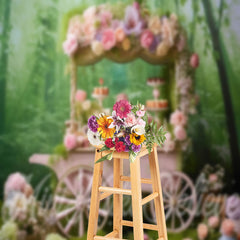 Aperturee - Pink Dessert Flower Cart Spring Photography Backdrop