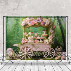 Aperturee - Pink Dessert Flower Cart Spring Photography Backdrop