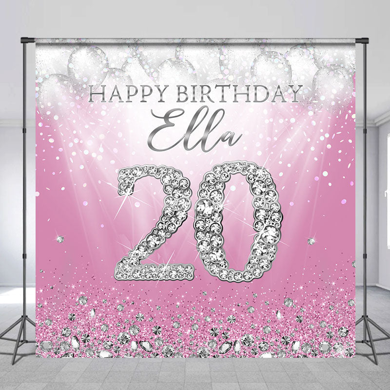 Aperturee - Pink Diamonds Balloons Custom 20th Birthday Backdrop