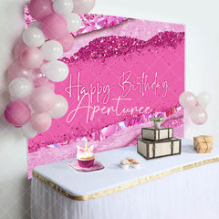 Aperturee - Pink Diamonds Glitter Happy Birthday Party Backdrop