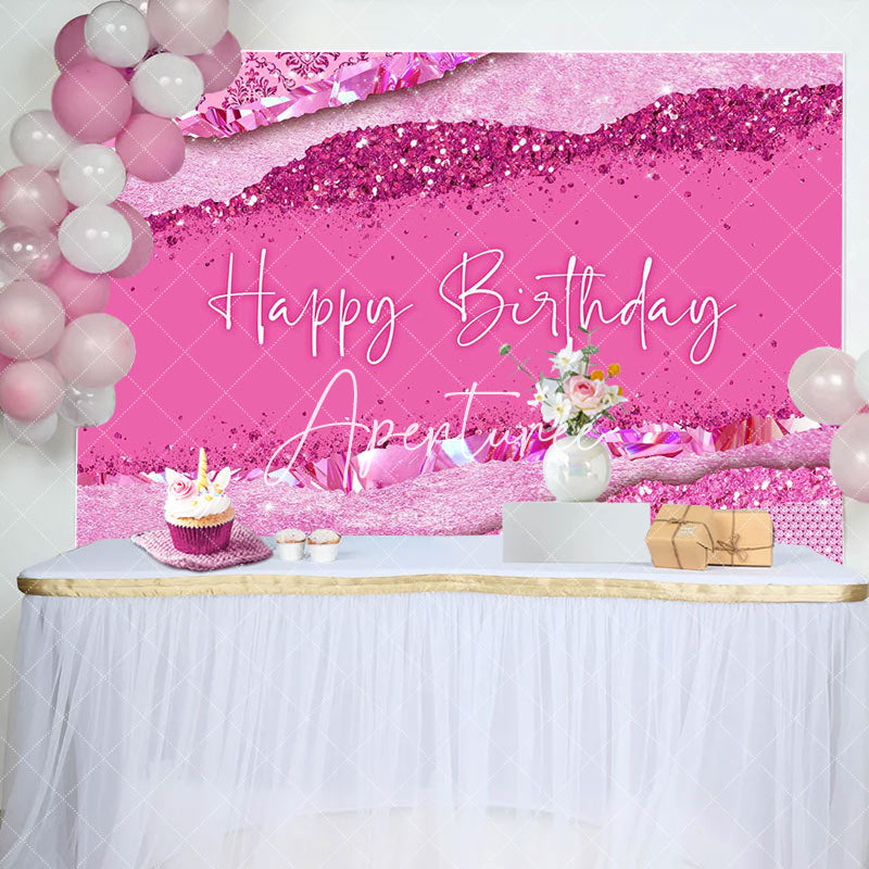 Aperturee - Pink Diamonds Glitter Happy Birthday Party Backdrop