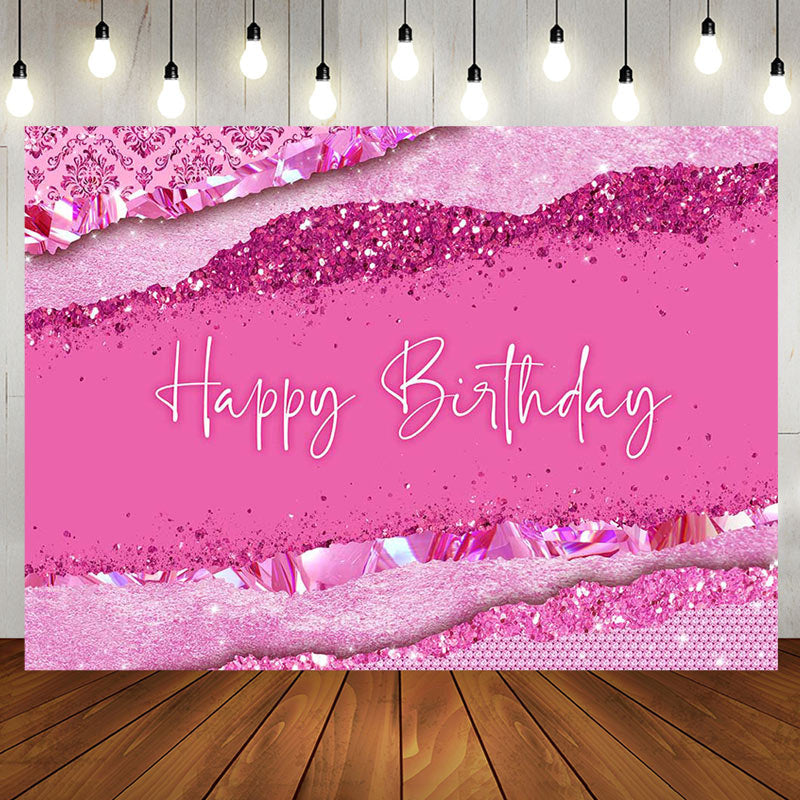 Aperturee - Pink Diamonds Glitter Happy Birthday Party Backdrop