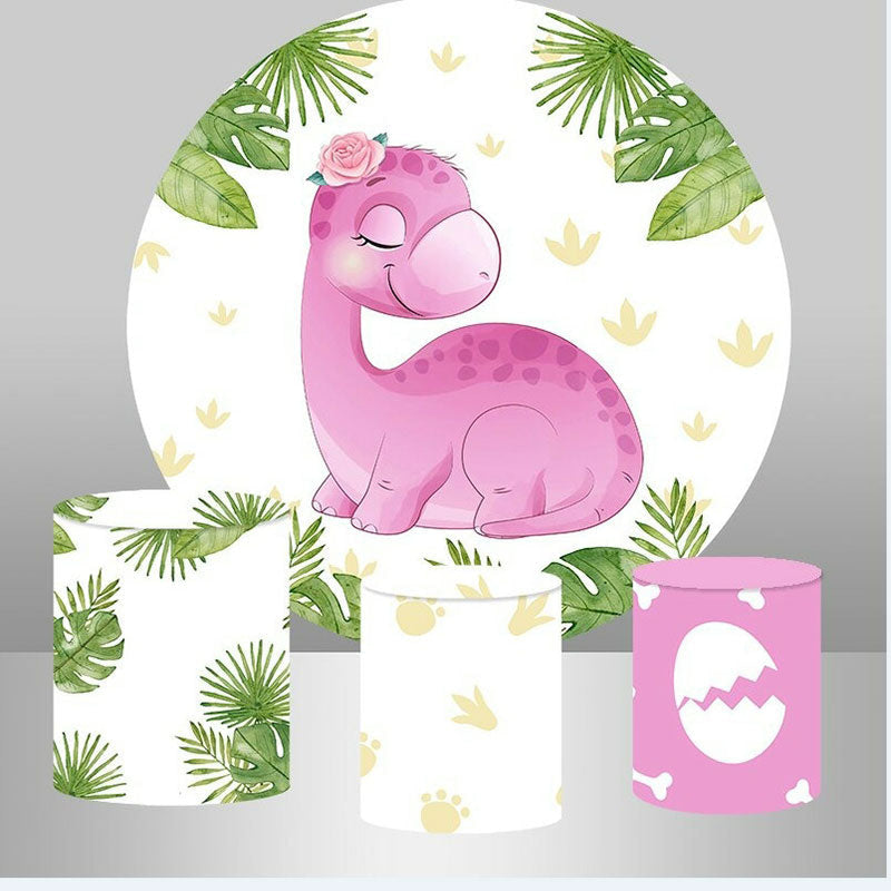 Aperturee Pink Dinosaur Happy Birthday Backdrop Kit For Party