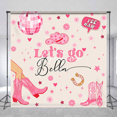 Aperturee - Pink Disco Ball Cowgirl Custom Name Birthday Backdrop