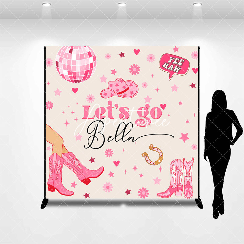 Aperturee - Pink Disco Ball Cowgirl Custom Name Birthday Backdrop