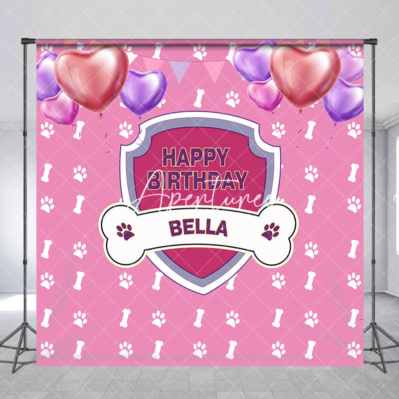 Aperturee - Pink Dog Bones Balloons Custom Birthday Backdrop