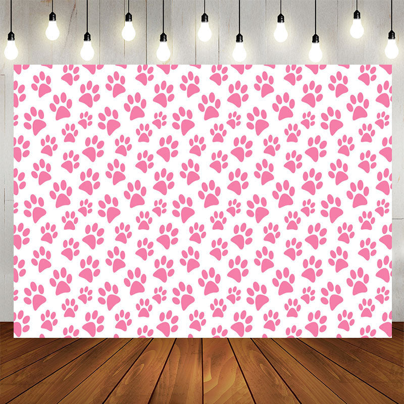 Aperturee - Pink Dog Paw Cartoon Themed Simple Birthday Backdrop