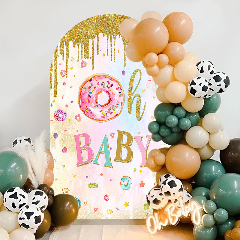 Aperturee - Pink Donut Gold Glitter Baby Shower Arch Backdrop