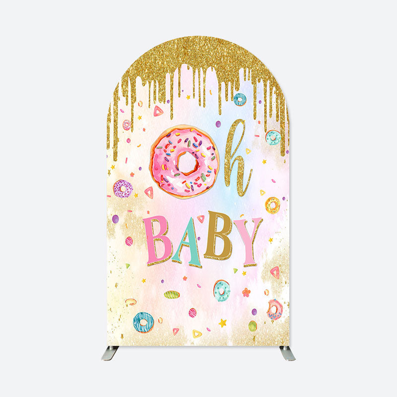 Aperturee - Pink Donut Gold Glitter Baby Shower Arch Backdrop