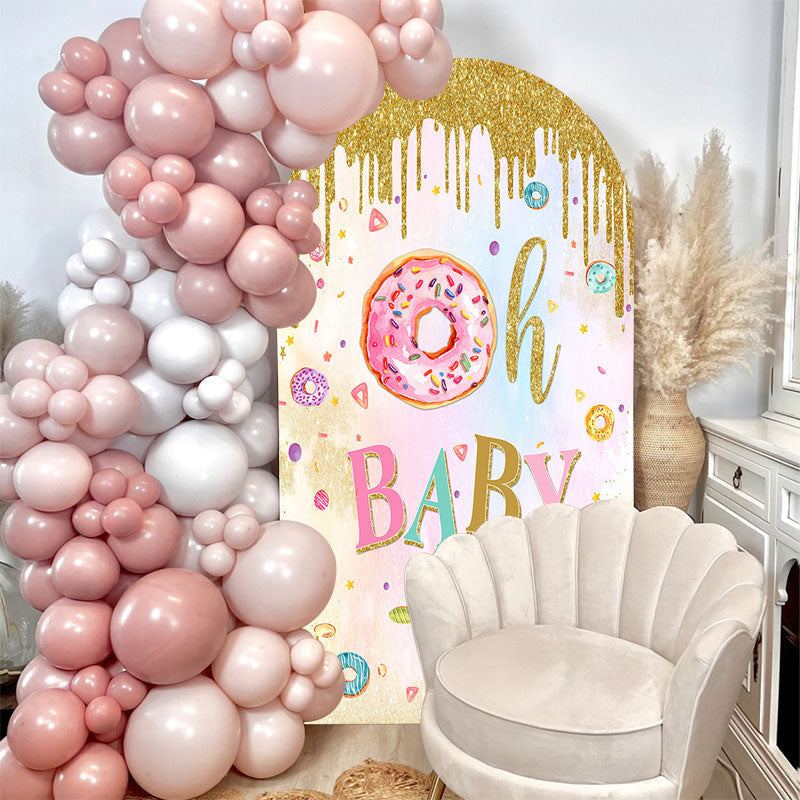 Aperturee - Pink Donut Gold Glitter Baby Shower Arch Backdrop