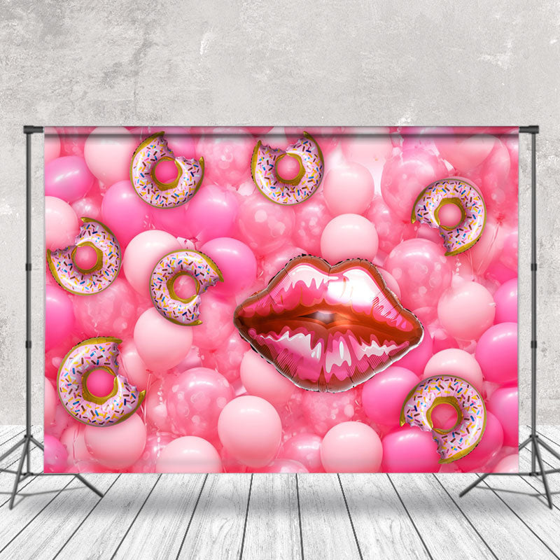 Aperturee - Pink Donut Lips Balloon Birthday Cake Smash Backdrop