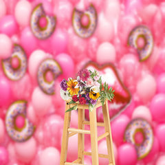 Aperturee - Pink Donut Lips Balloon Birthday Cake Smash Backdrop