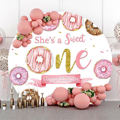 Aperturee - Pink Donuts Gold Round Sweet 1st Birthday Backdrop