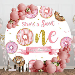 Aperturee - Pink Donuts Gold Round Sweet 1st Birthday Backdrop