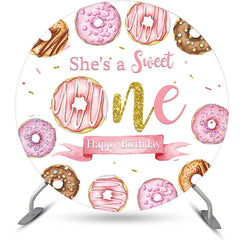 Aperturee - Pink Donuts Gold Round Sweet 1st Birthday Backdrop