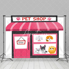 Aperturee - Pink Door And Window Lovely Dogs Pet Party Backdrop